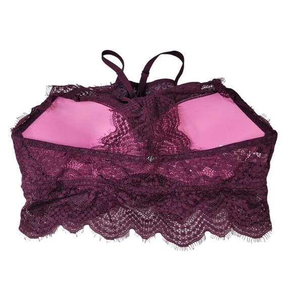 Victoria's Secret PINK High-Neck Bralette Purple Medium Lace Adj Scalloped Edges - Picture 4 of 10